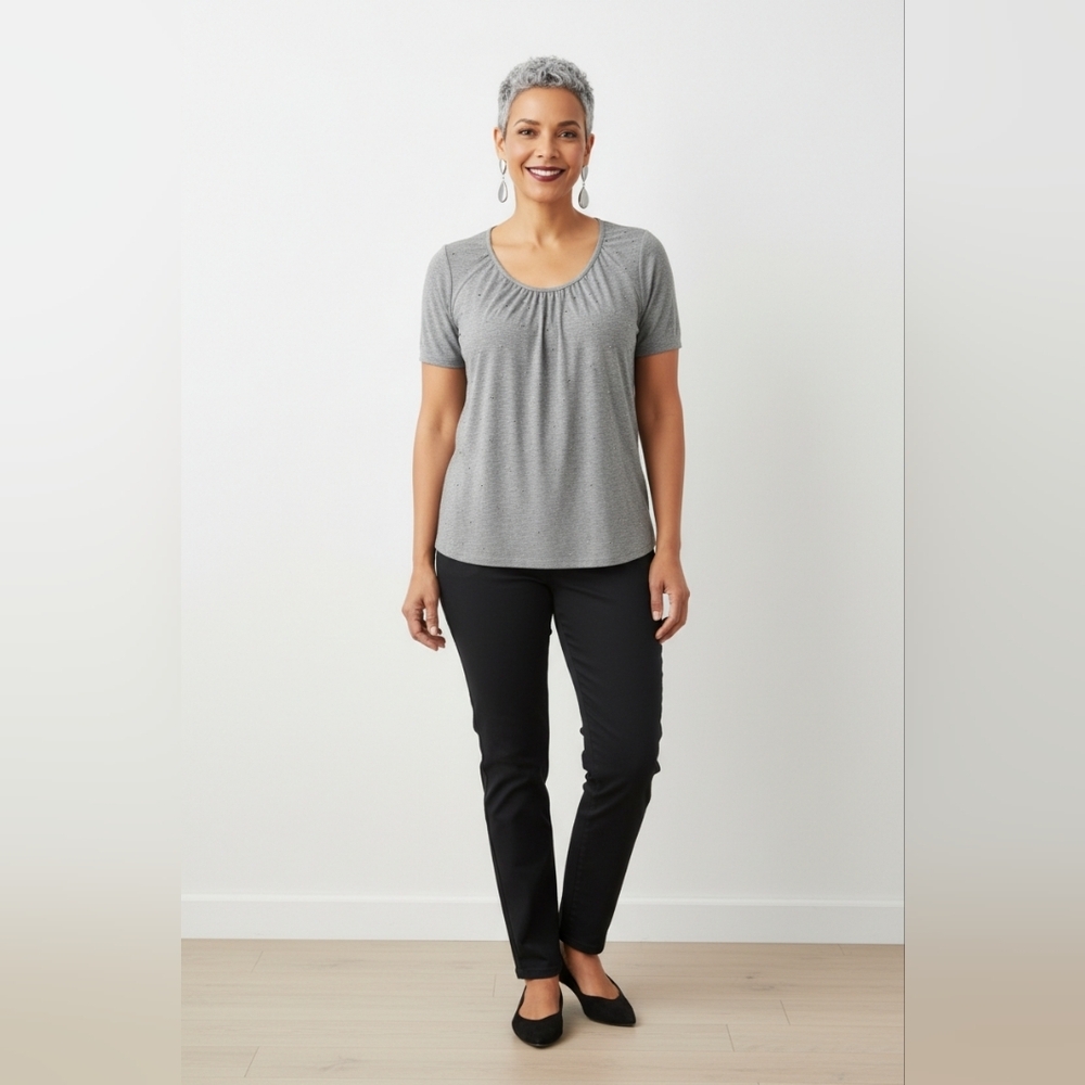 NWT Talbots Heather Gray Ruched Neck Top | Soft Stretch Tee 3X